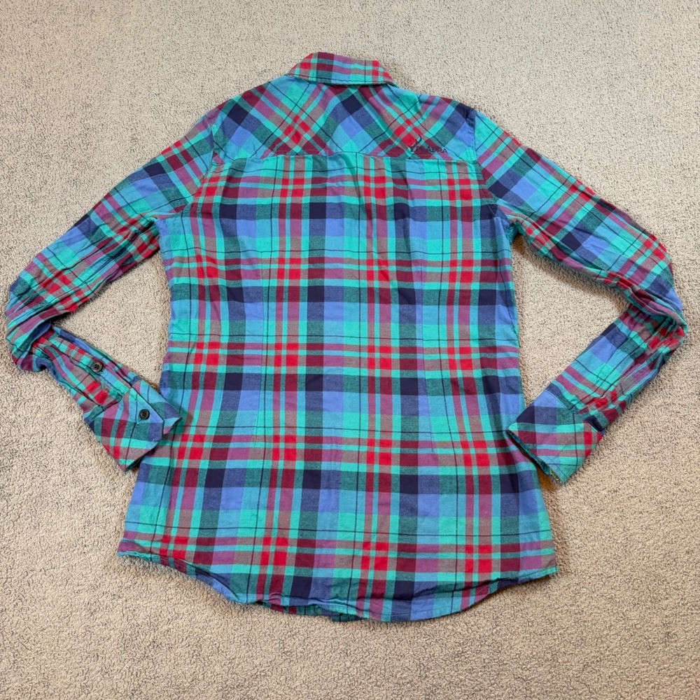 Pladra Womens Flannel Shirt Small Plaid Teal Red Fish Print Lining Made in USA - Picture 7 of 11